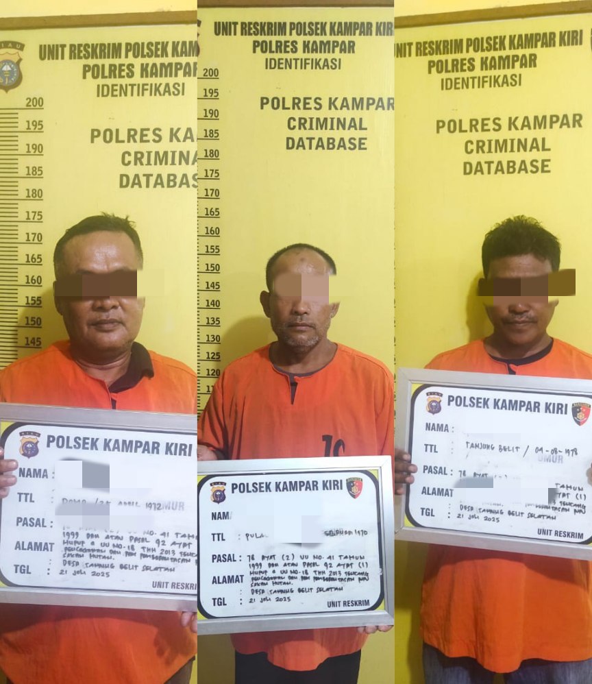 Tiga Pelaku Perambahan Hutan di Desa Tanjung Belit Ditangkap Polsek Kampar Kiri